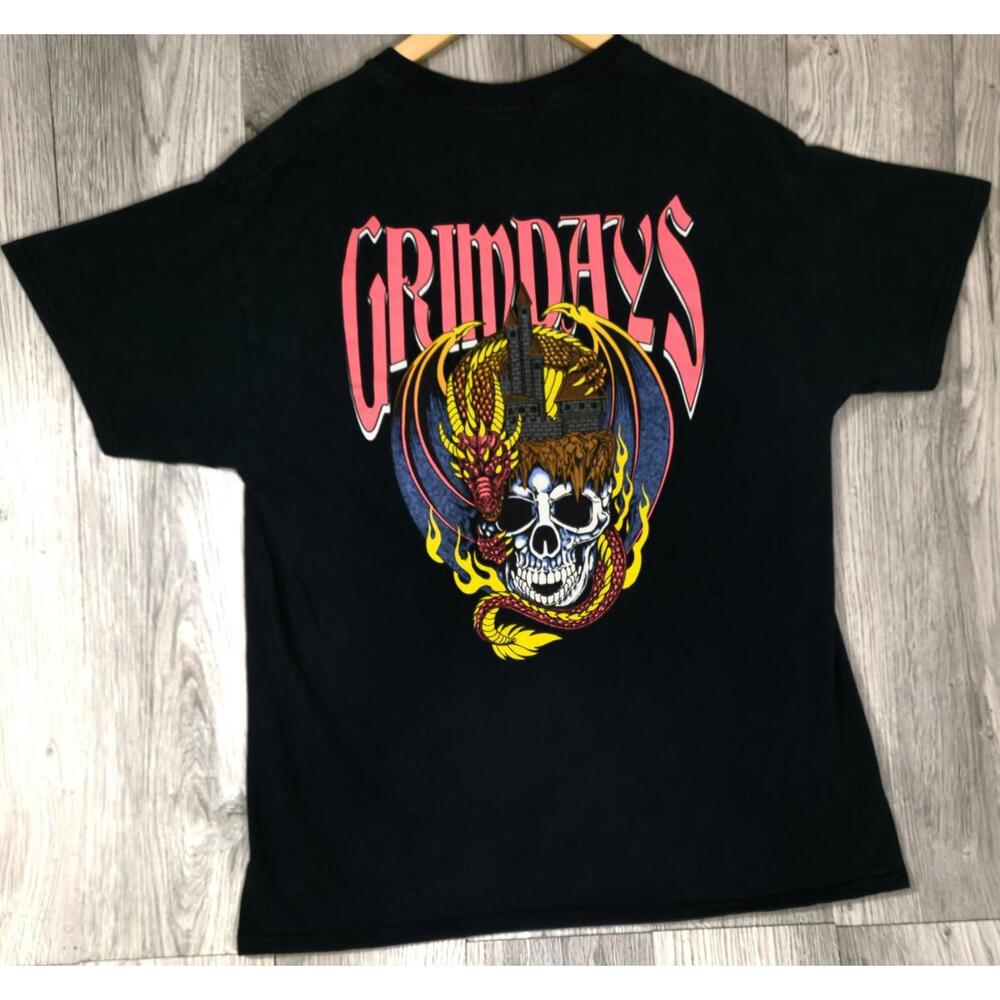 Grim Days Skull Dragon Medieval Castle T-shirt Horror Fantasy Size Large #5
